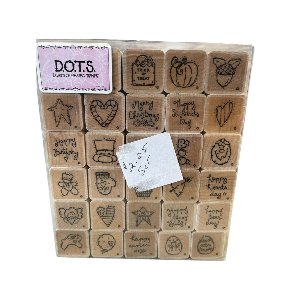 D.O.T.S. Dozens of Terrific Stamps Wood Mount Stamp Set 30-Piece Mixed Holidays